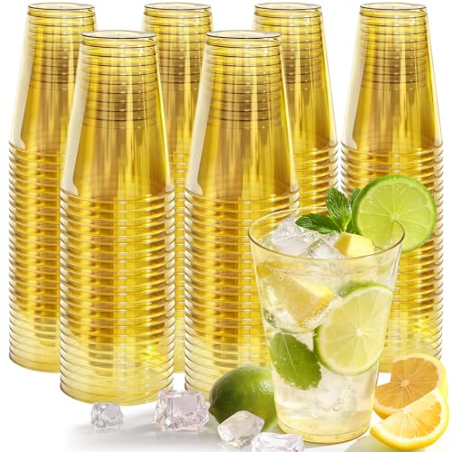 Gold Disposable Plastic Cocktail Cups 12 oz - 200 Pack - Glowserve