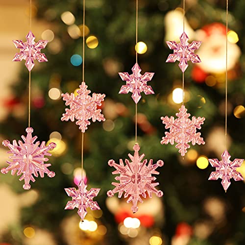 Christmas Snowflake Ornaments Set - Clear Light Pink Acrylic DIY Decoration, 35 Pieces