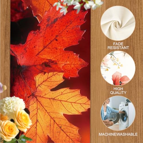 Autumn Maple Leaves Table Runner & Placemats Set - Fall Dining Decor, 6 Pieces (13x72" Runner + 12x18" Mats) - Thanksgiving Kitchen Decor