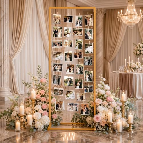 Gold Photo Display Board with Clips & Rope for Graduation & Weddings