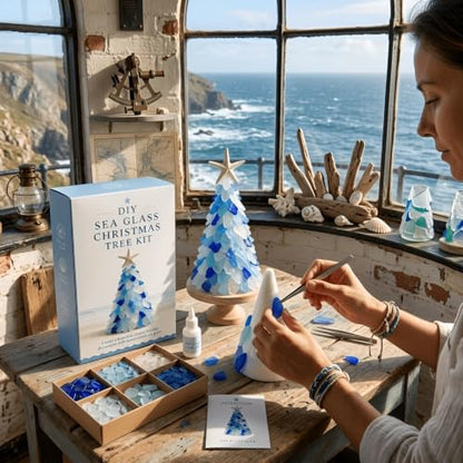 DIY Sea Glass Christmas Tree Craft Kit - Style D, Coastal Holiday Decor, 10cm