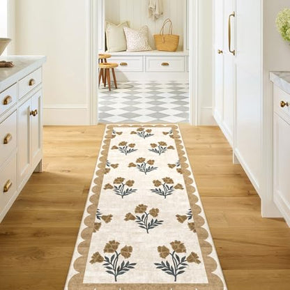 Non Slip Floral Kitchen Runner Rug 2x6 Beige Hallway Rug
