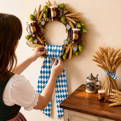 Oktoberfest Wreath Sash Set - Blue Checkered Front Door Decor