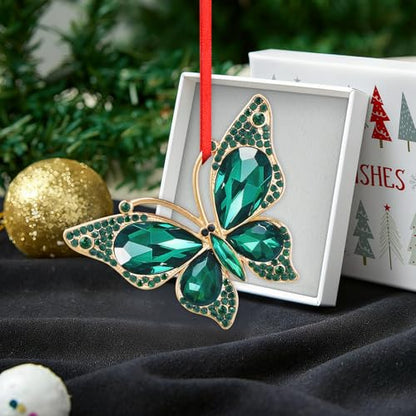 Green Butterfly Christmas Ornament - Metal Keepsake Holiday Decor, 2.5 Inch