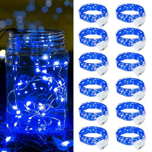 12 Pack Blue Fairy Lights Battery Operated 7ft 20 LED String for Holiday Decor - Variation of 12 / Blue