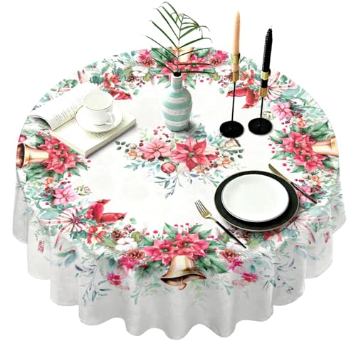 Pink Christmas Round Tablecloth 60 Inch Waterproof Holiday Dinner Cover - Festive Decor