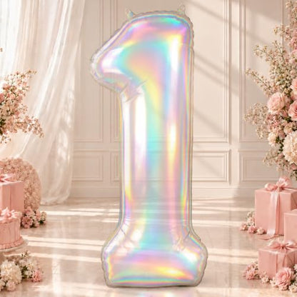 40 Inch Iridescent Number 1 Foil Balloon for Girls 1st Birthday Decorations - Variation of Iridescent / Number 1