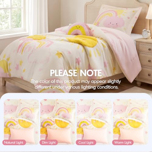Kids Pink Sunshine Comforter Set - Twin/Twin XL with Rainbow Pillow
