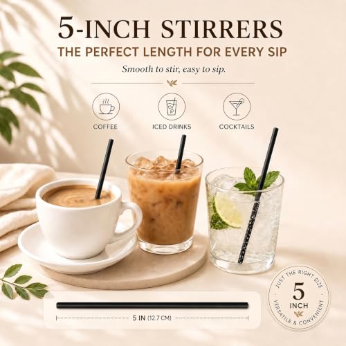 KORCCI Disposable Coffee Stir Sticks 300 Count – Starter Pack, 5 Inch Food-Grade Plastic Drink Stirrers