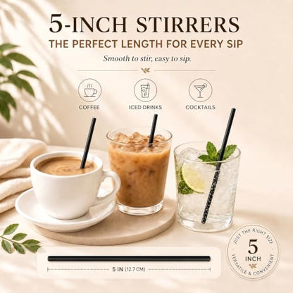 KORCCI Disposable Coffee Stir Sticks 300 Count – Starter Pack, 5 Inch Food-Grade Plastic Drink Stirrers