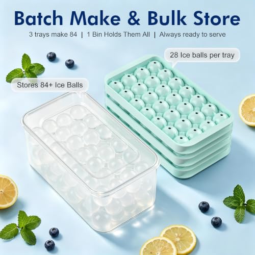 Mini Ice Cube Tray with Lid and Bin - 3 Pack Mint Green for 0.95 Inch Ice Balls