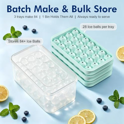 Mini Ice Cube Tray with Lid and Bin - 3 Pack Mint Green for 0.95 Inch Ice Balls