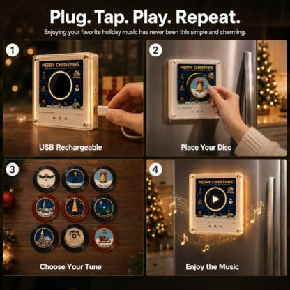 Mini Magnetic Vinyl Record Player for Fridge with NFC Discs Christmas Decor