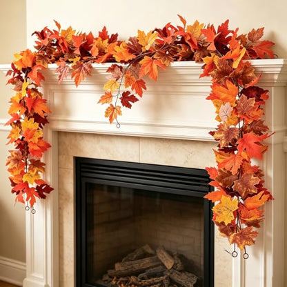 Artificial Maple Leaf Garland 2 Pack Fall Decor 5.9Ft Orange Autumn Thanksgiving