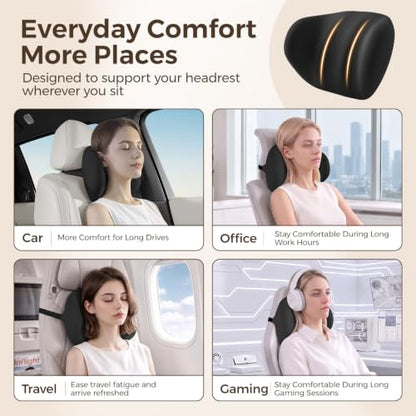 BABUR Ergonomic Memory Foam Car Headrest Pillow Black Dual-Wing Support