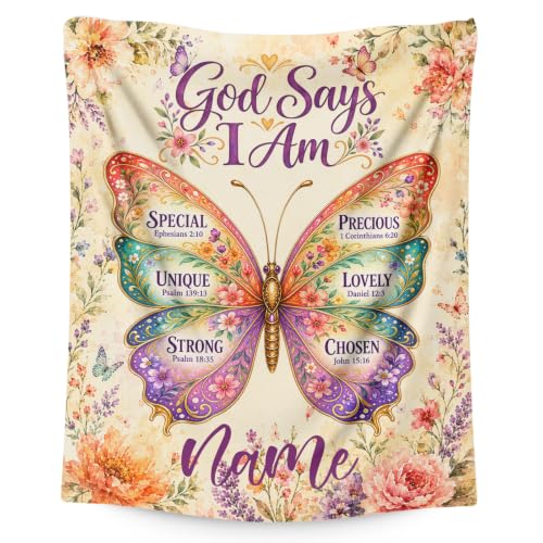 Rose Pink Custom Butterfly Blanket for Girls Women - Christian Religious Throw 4 Sizes