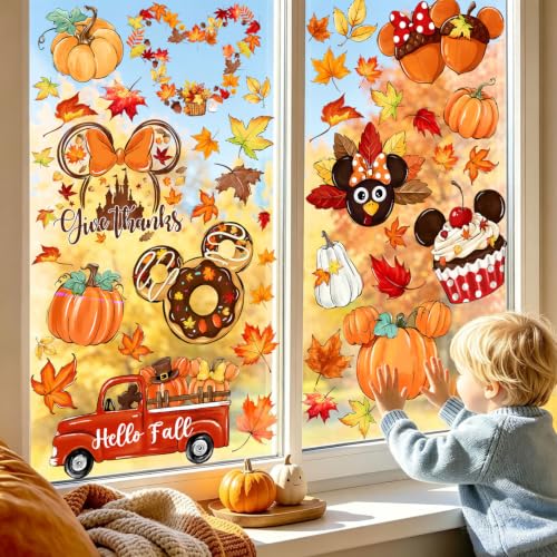 Fall Pumpkin & Watercolor Maple Leaf Window Clings - 82PCS Seasonal Decorations