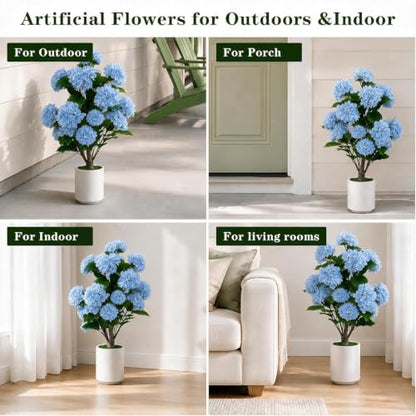 Artificial Hydrangea Tree with Potted Flowers for Outdoor & Indoor Decor - UV Resistant, 3ft