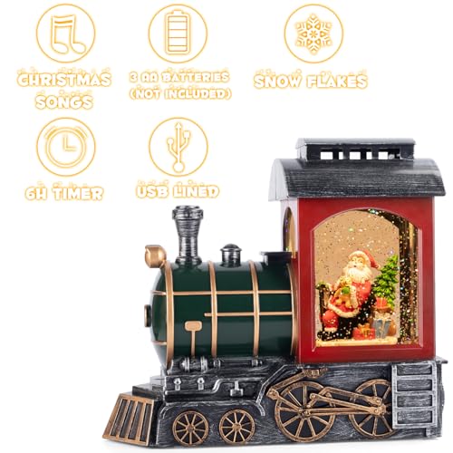 Santa Train Snow Globe Lantern Christmas Decoration - Musical Light Up Snow Globe with Timer