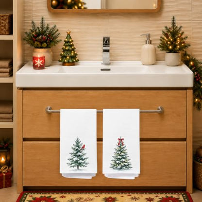 Christmas Tree Red Cardinal Kitchen Dish & Hand Towels Set of 2 - 16x24 Inches