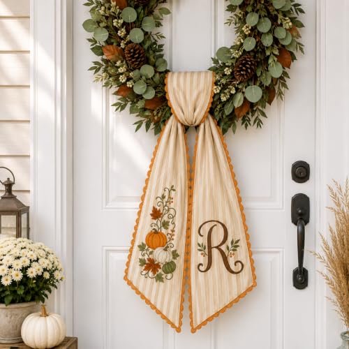 Personalized Pumpkin Wreath Sash Design 3 - Fall Monogram Autumn Decor