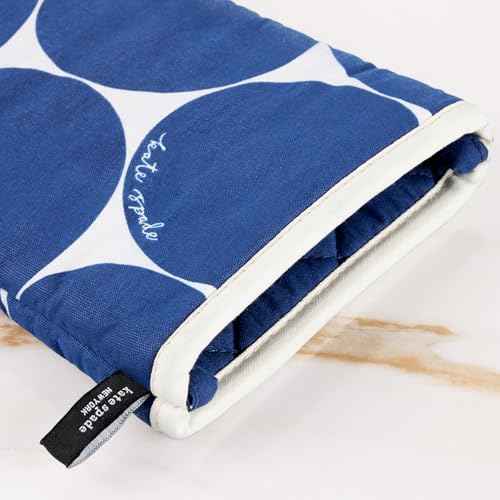 Kate Spade New York Joy Dot Oven Mitt & Pot Grabber 2-Pack Set, 7" x 13", 8" Round, Navy Blue/Cream