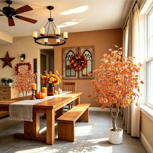 5ft Artificial Fall Trees Set - 2 Pack Eucalyptus Autumn Decor for Porch & Home