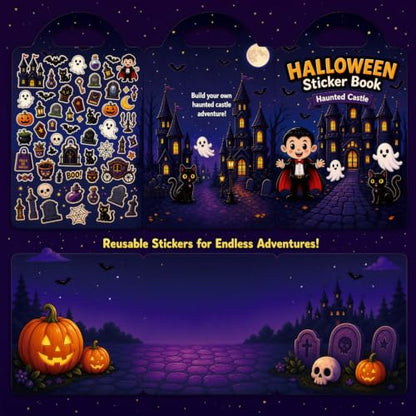 Halloween Sticker Books 2-Pack Reusable Kids Activity Set with 89 Stickers