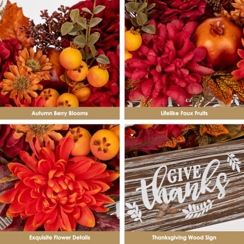 Fall Floral Centerpiece with Rustic Wooden Planter for Thanksgiving & Holiday Decor