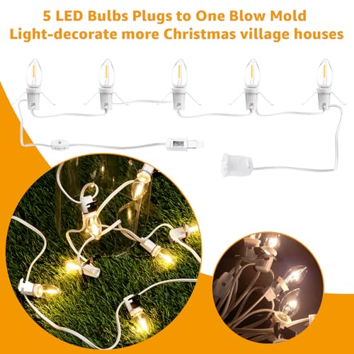 Christmas Village Lights with 5 LED Bulbs - 9FT C7 Cord Clips Accessory