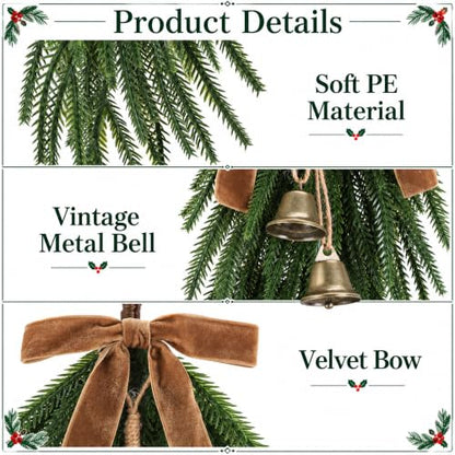 Artificial Christmas Teardrop Swag with Pine Stems - Brown Variation, 26 Inches