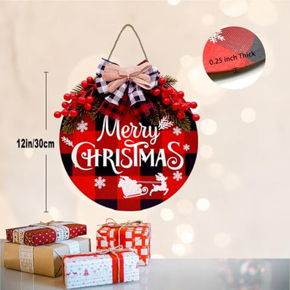 2 Pieces Christmas Door Decorations - Buffalo Plaid, 12 Inch