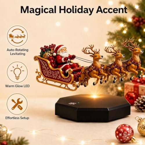 Floating Santa Sleigh and Reindeer Figurine with Levitating Effect - 1 Piece