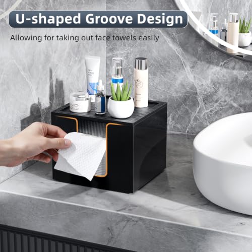 Disposable Face Towel Holder Container Acrylic & Bamboo - Black Variation