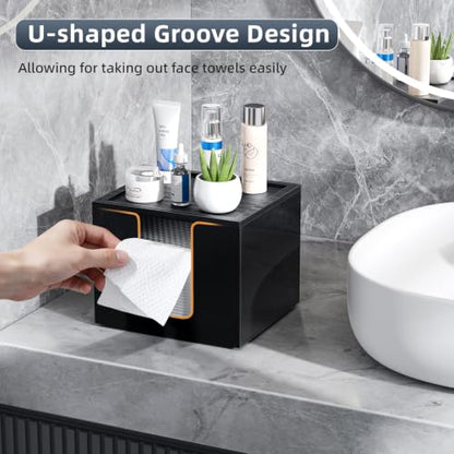 Disposable Face Towel Holder Container Acrylic & Bamboo - Black Variation