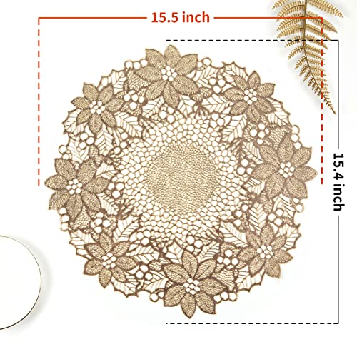 Gold Round Leaf Blooming Placemats Set of 6 - Elegant Table Decor for Dining