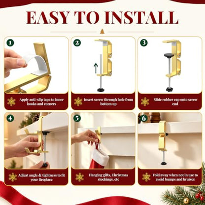 MIAOW Gold 4 Pack Stocking Holders for Mantle, Garland Hooks & Hangers