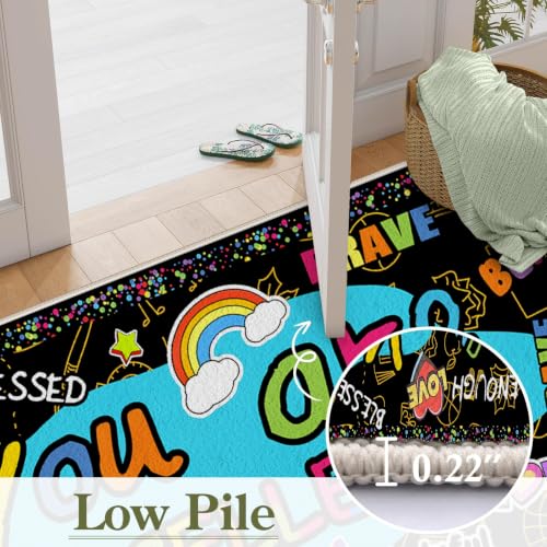 Positive Affirmations Classroom Rug 2x6ft - Colorful Kids Playroom Carpet
