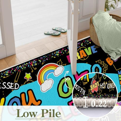 Positive Affirmations Classroom Rug 2x6ft - Colorful Kids Playroom Carpet