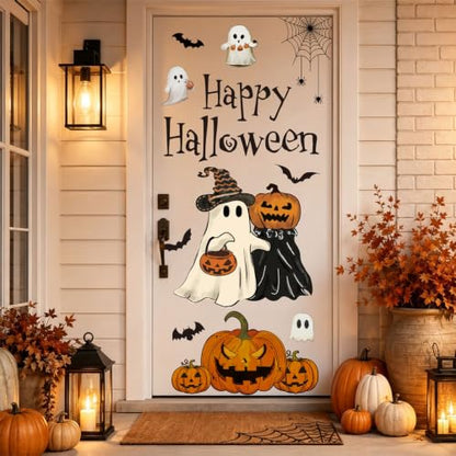 Halloween Door Stickers Ghost Pumpkin Set 2 Sheets Decorative Decor