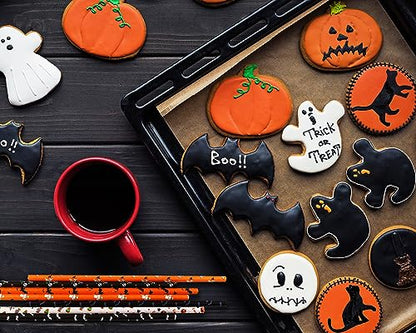 Halloween Paper Straws Penta Angel 50Pcs Pumpkin Bat Spider Wed Skull Pattern - Halloween Pattern