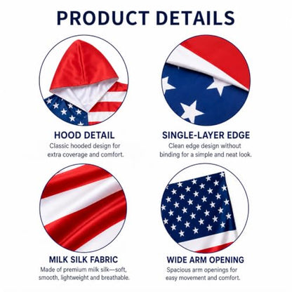 American Flag Hooded Cape Wearable Beach Towel Patriotic Cover Up for Outdoor Events - Variation A
