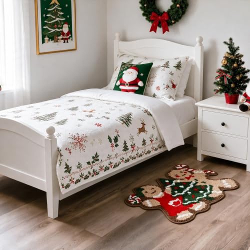 Christmas Bathroom Rug - Cute Gingerbread Bath Mat 16x24 Inches - Red Green Variation