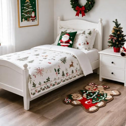 Christmas Bathroom Rug - Cute Gingerbread Bath Mat 16x24 Inches - Red Green Variation