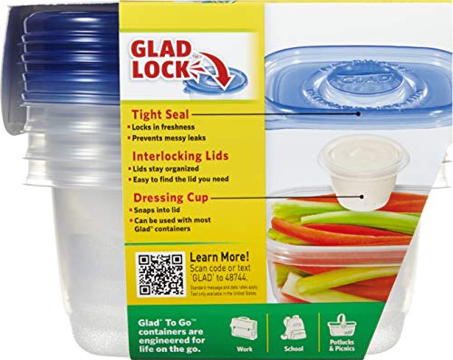 GladWare To Go Snack Food Storage Containers | Medium Rectangle Food Containers | Food Storage Container Holds 24 Ounces of Food | Glad Snack Food Containers, 4 Count Set