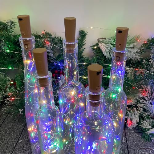 Multicolor Bottle Lights Set 6 Pack - 20 LEDs, 6.6ft Dual Battery Pack, Wine & Bottle Decoration