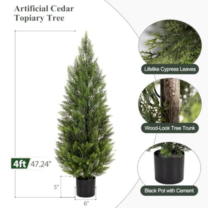4FT Artificial Topiary Trees - Outdoor UV Resistant Faux Cedar Set with Pot - 2 Pack