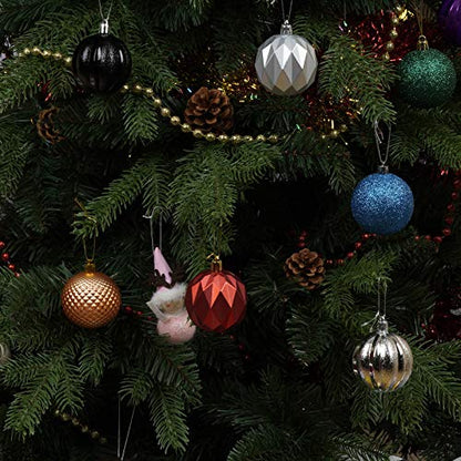 Christmas Tree Ornaments Set - Shatterproof Dark Green Baubles for Holiday Decor 60mm