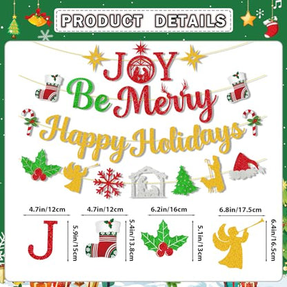 Christmas Holiday Banner and Garland Set - Merry Be Merry Happy Holidays Decorations