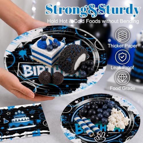 Bruh Its My Birthday Decorations Tableware Set - 98Pcs Blue & Black Party Supplies